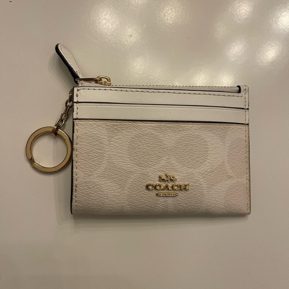 Coach Cream Card Holder with Gold Accents